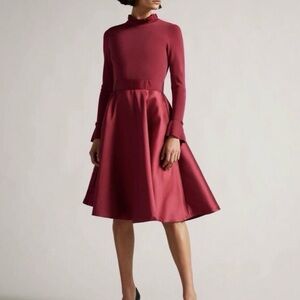 Ted Baker Burgundy Zadi Frill Cuff Dress